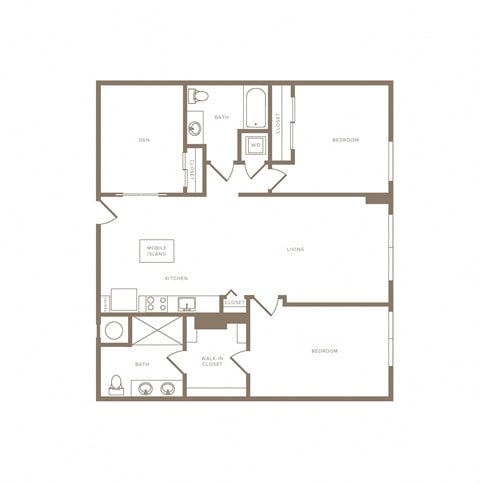 Floor plan for 2 beds, 2 baths, 1328 sqft